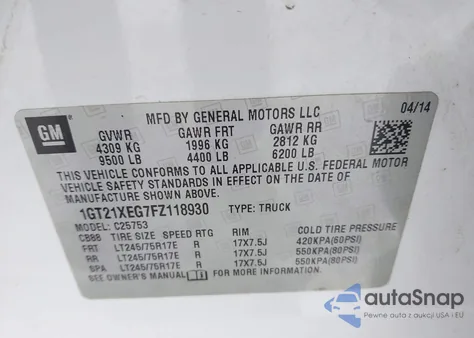 2015 GMC Sierra 2500Hd z USA, uszkodzony, nr VIN 1GT21XEG7FZ118930